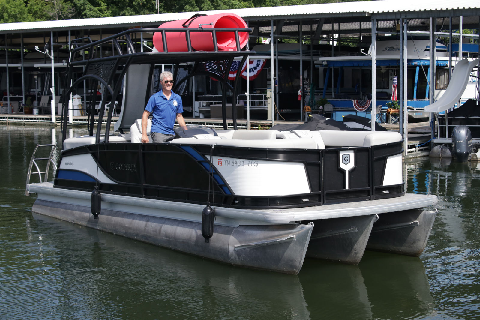 Bowie double-decker Monaco Sundeck with its slide at Tims Ford Marina